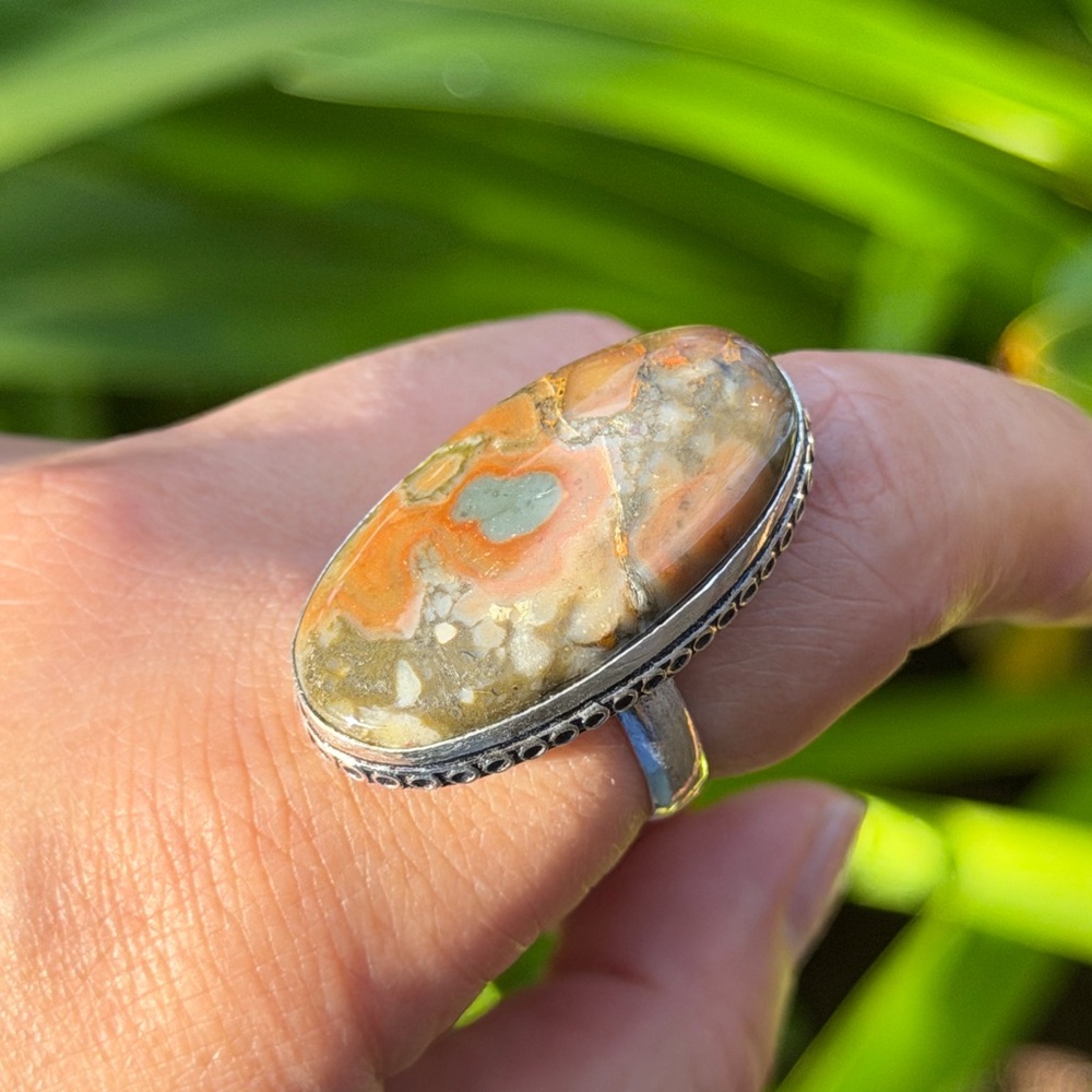 Size 8.5 925 silver plated fruit jasper ring 0844 - Picture 5 of 10